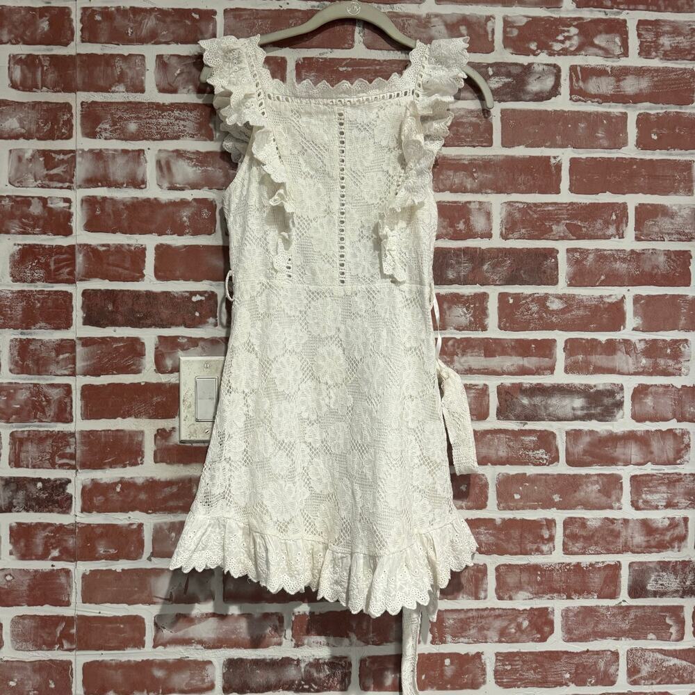 HELLO MOLLY White Lace Ruffle Mini Dress Cottagecore Women’s Size S AUS 8 / US 4